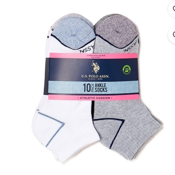 U.S. Polo Assn. Accessories - New Ankle Socks 10-Pack Arch Support Gray White 9-12